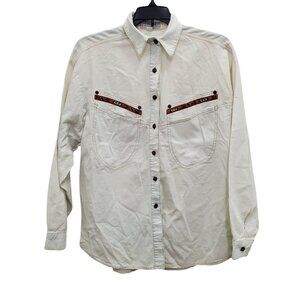 Cherokee Vintage 80s White Southwest‎ Western Long Sleeve Button Up Shirt USA M